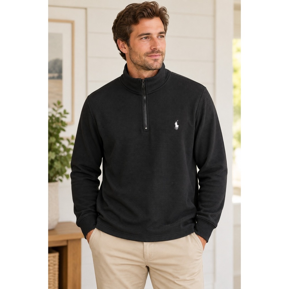 Polo Ralph Lauren Men's Black Waffle Knit Pullover Quiet Luxury Preppy XL